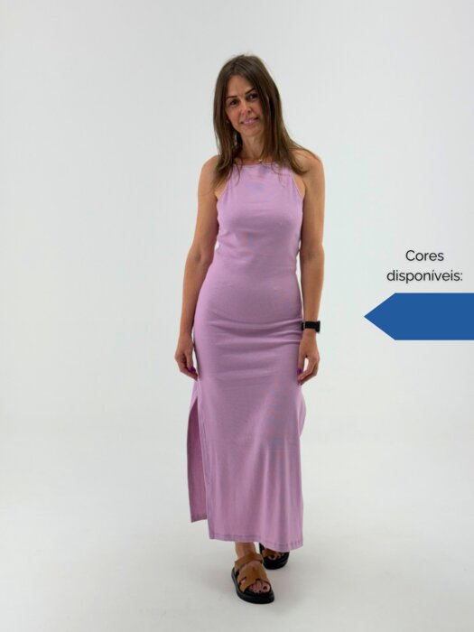 VESTIDO MIDI BASICO FEMININO EM RIBANA