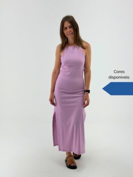 VESTIDO MIDI BASICO FEMININO EM RIBANA