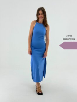 VESTIDO MIDI BASICO FEMININO EM RIBANA