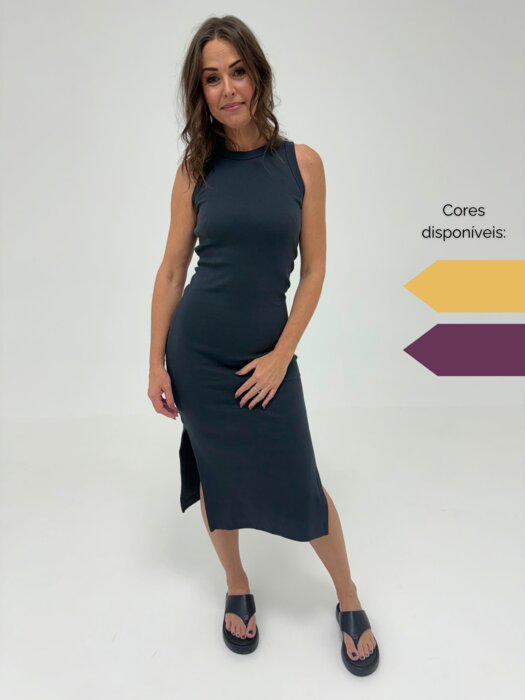 VESTIDO MIDI FEMININO EM RIBANA