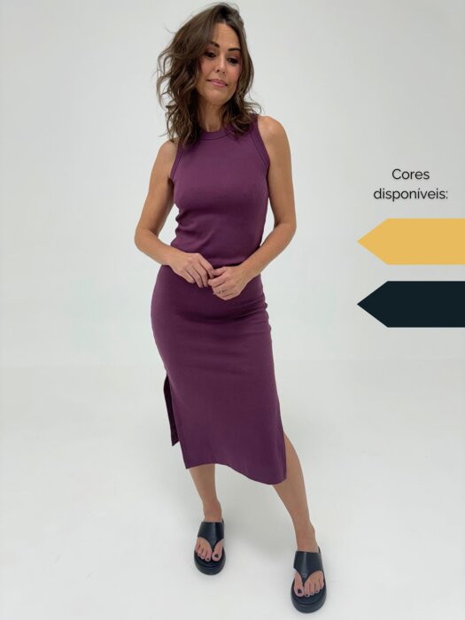 VESTIDO MIDI FEMININO EM RIBANA