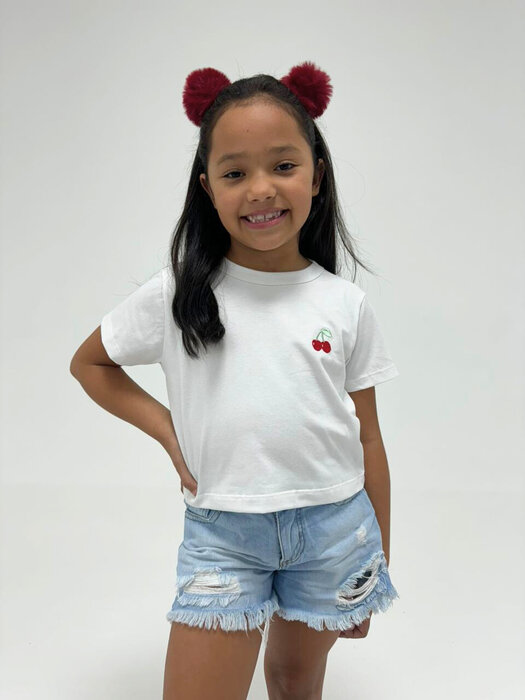 CROPPED BRANCO CEREJA BORDADO INFANTIL