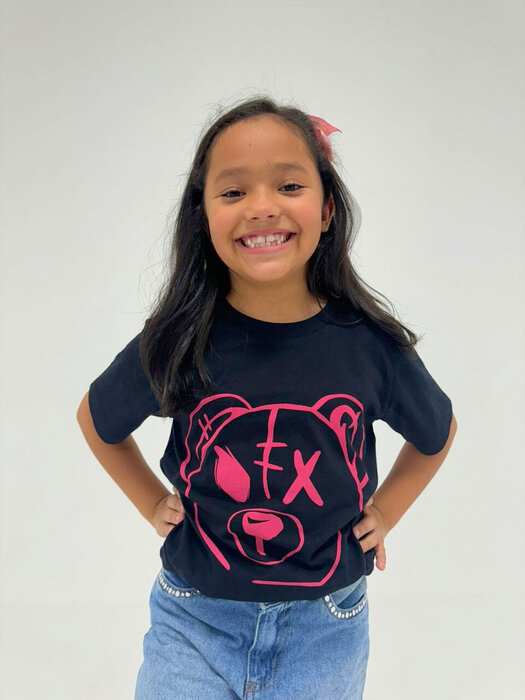 CAMISETA PRETO INFANTIL EM MEIA MALHA URSO FILHA