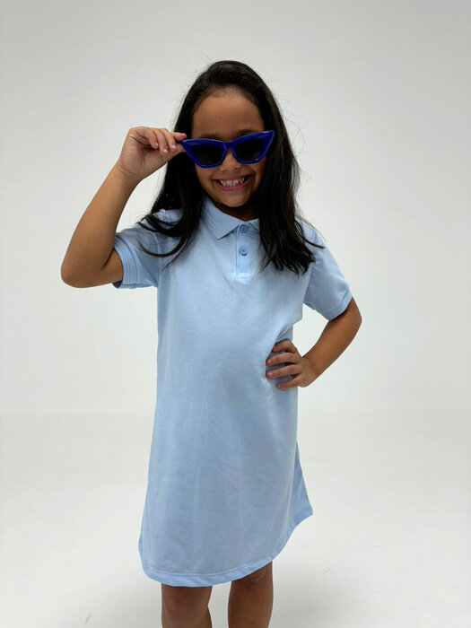 VESTIDO POLO REGULAR EM MEIA MALHA PIQUE E BOTÕES AZUL INFANTIL