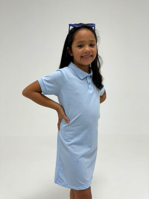 VESTIDO POLO REGULAR EM MEIA MALHA PIQUE E BOTÕES AZUL INFANTIL