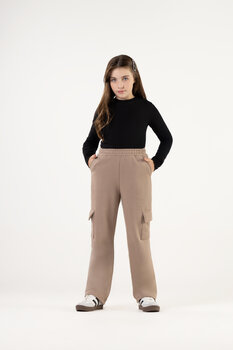 CALÇA FLARE INFANIL MENINA EM MOLETON COM BOLSO CARGO